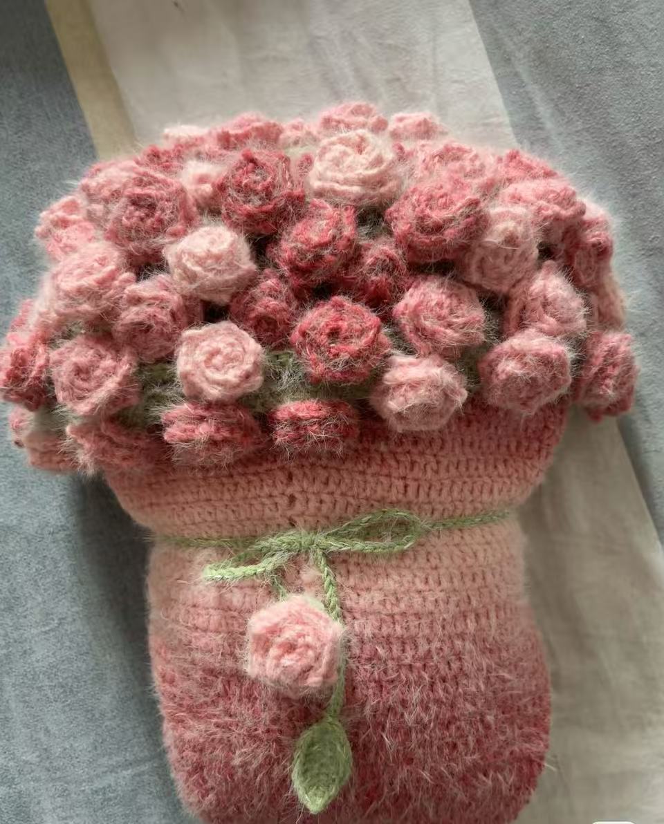 渐变玫瑰花束毛毯手工diy材料含全套毛线及工具适合当礼物