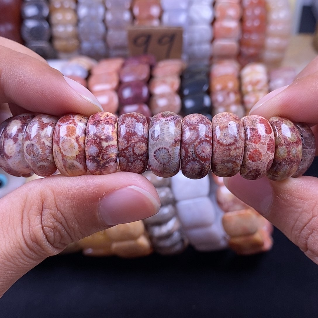 硅化珊瑚（珊瑚玉）未镶嵌手串紫色豹纹18