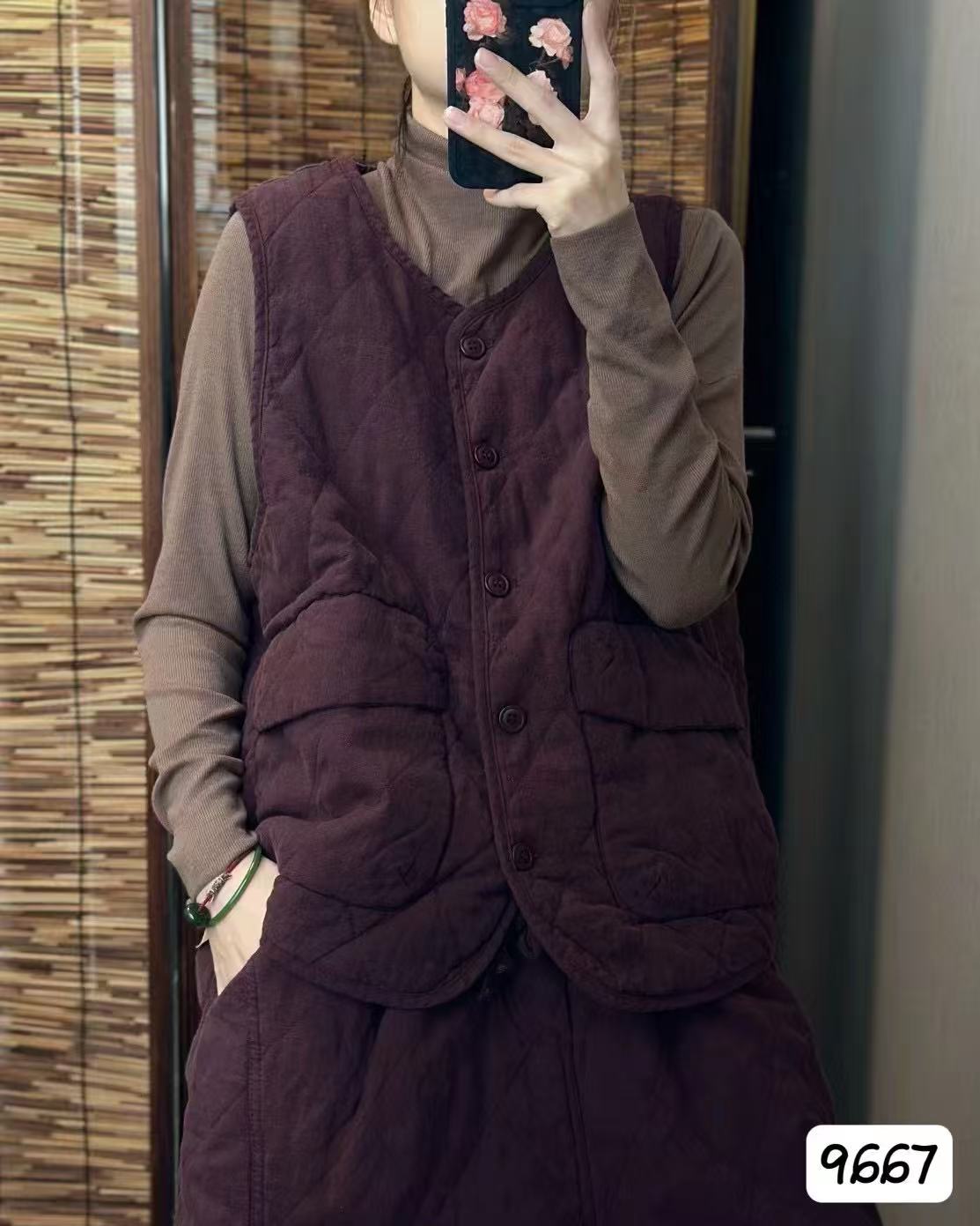 9667汉麻大口袋夹棉马甲休闲保暖百搭