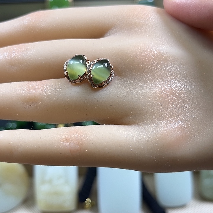 银S925镶嵌和田玉（碧玉）耳饰