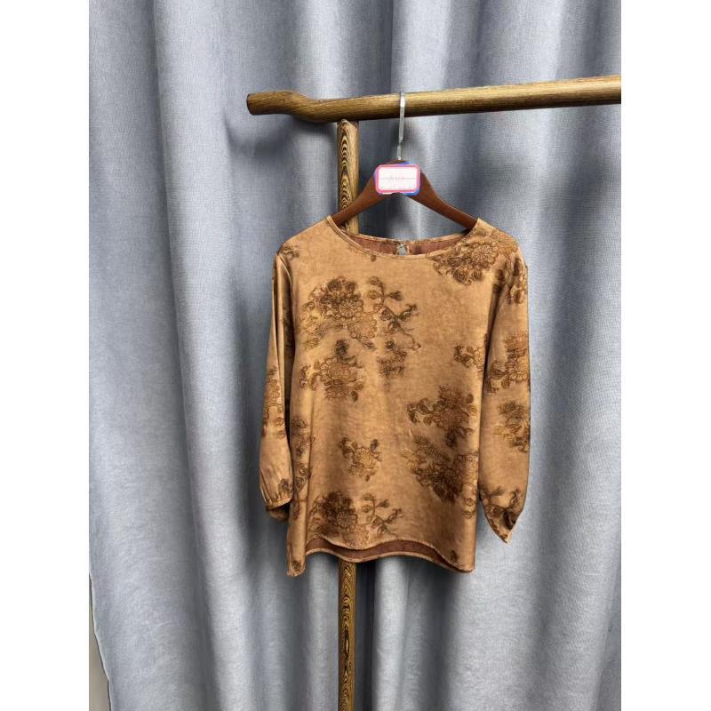 2025秋季新款简约百搭新中式桑蚕丝圆领上衣女A358