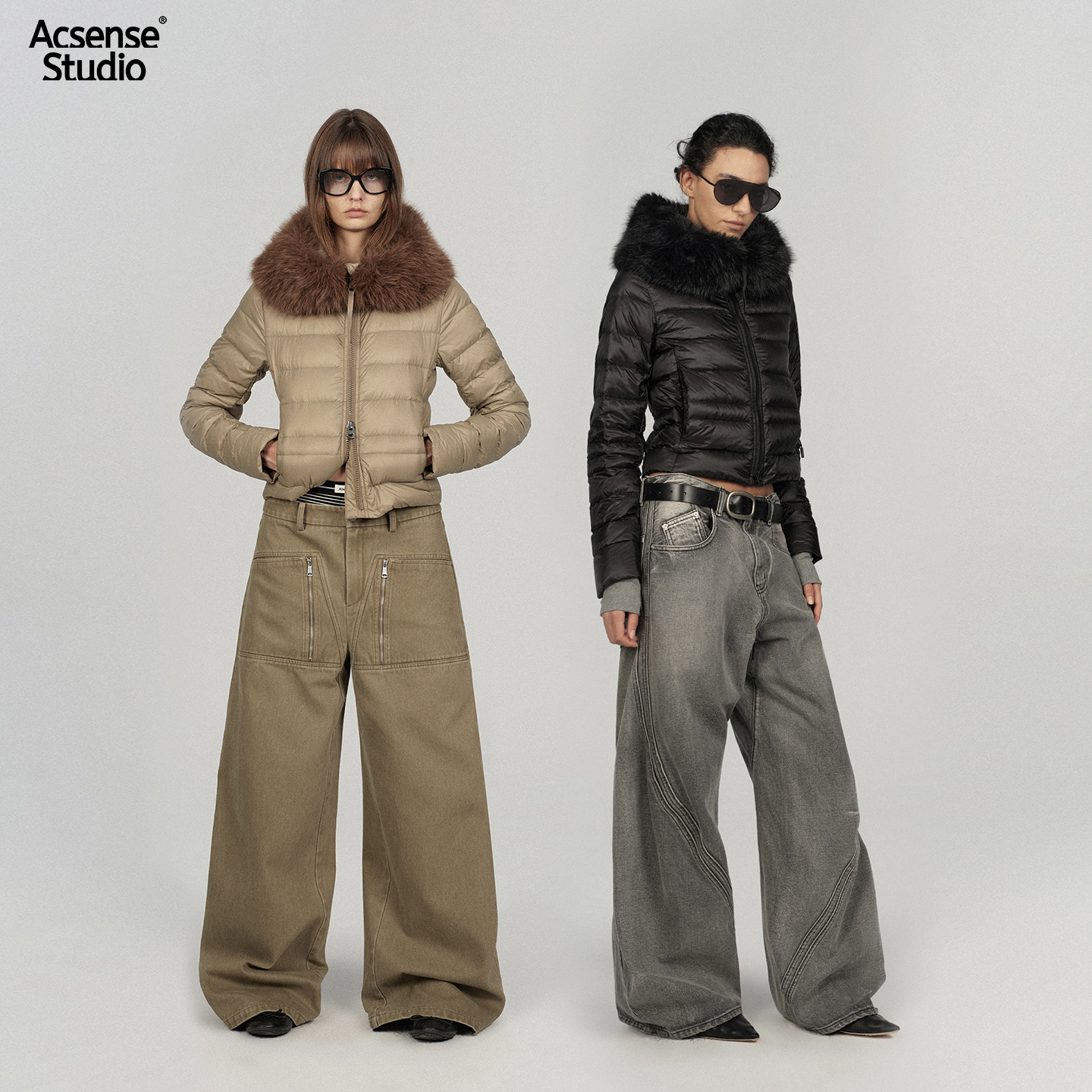 ACSENSE STUDIO 拆卸毛领收腰排骨羽绒