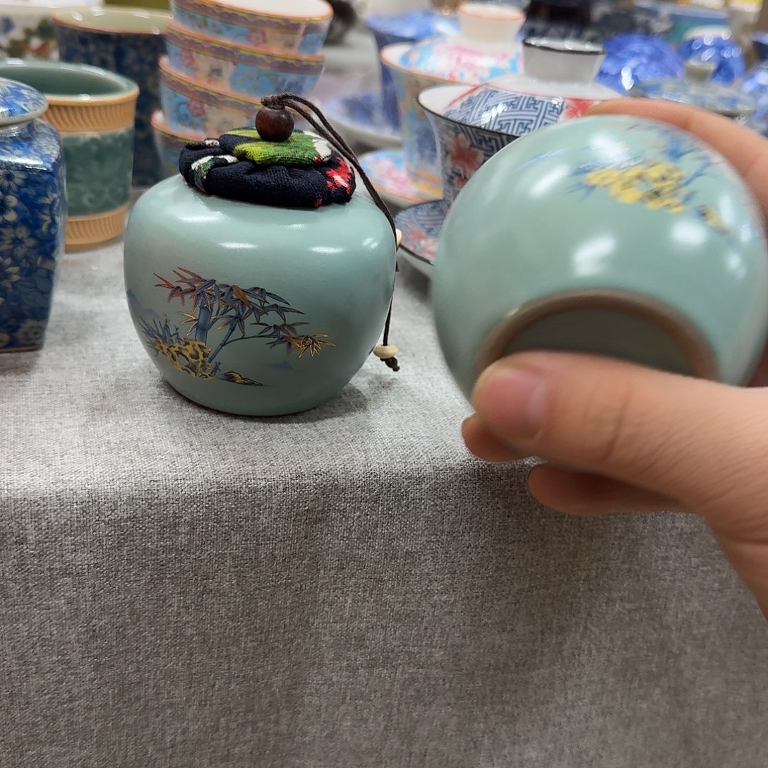 陶杯子汝窑竹子茶叶罐2个