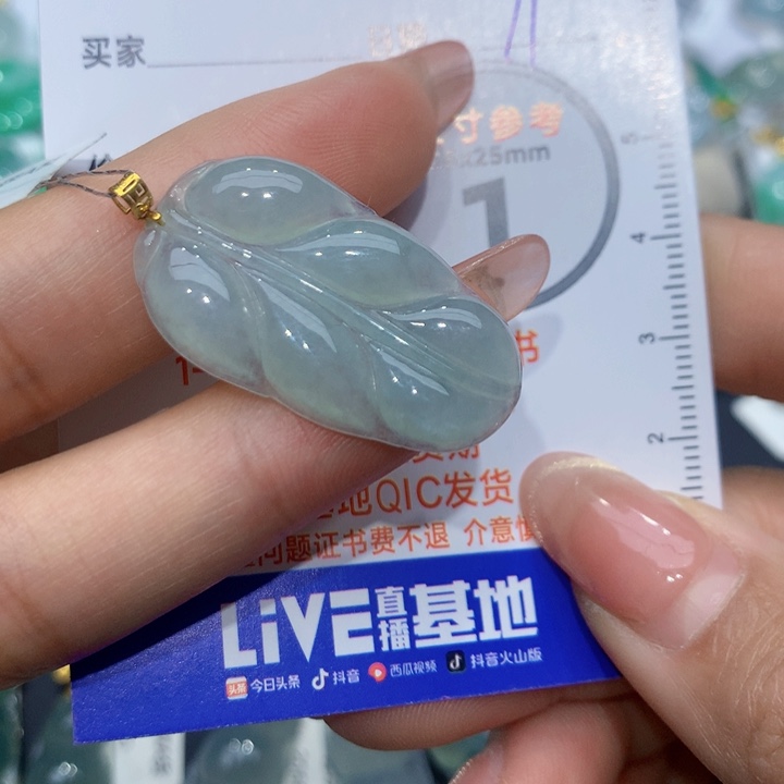 翡翠颈饰18K金镶嵌叶子