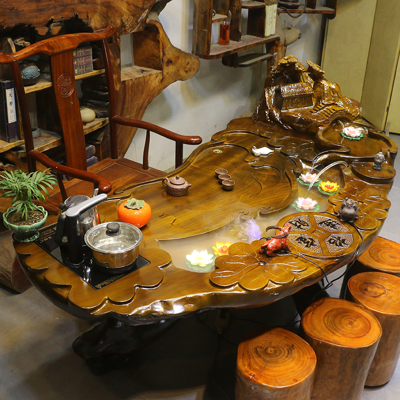 根雕茶台楠木树根茶海实木茶几树桩木根茶桌椅组合J10547