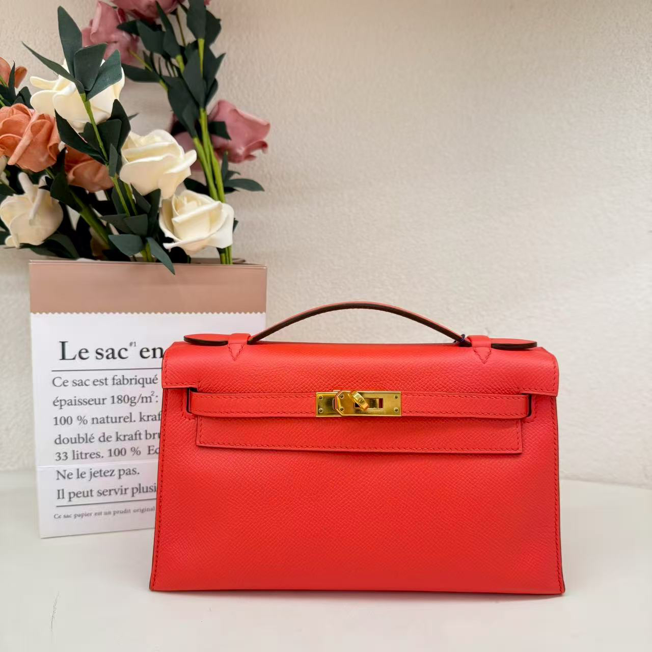 99新 Hermes/爱马仕 kelly 一代 A e皮  番茄红手提包 es0818a3 