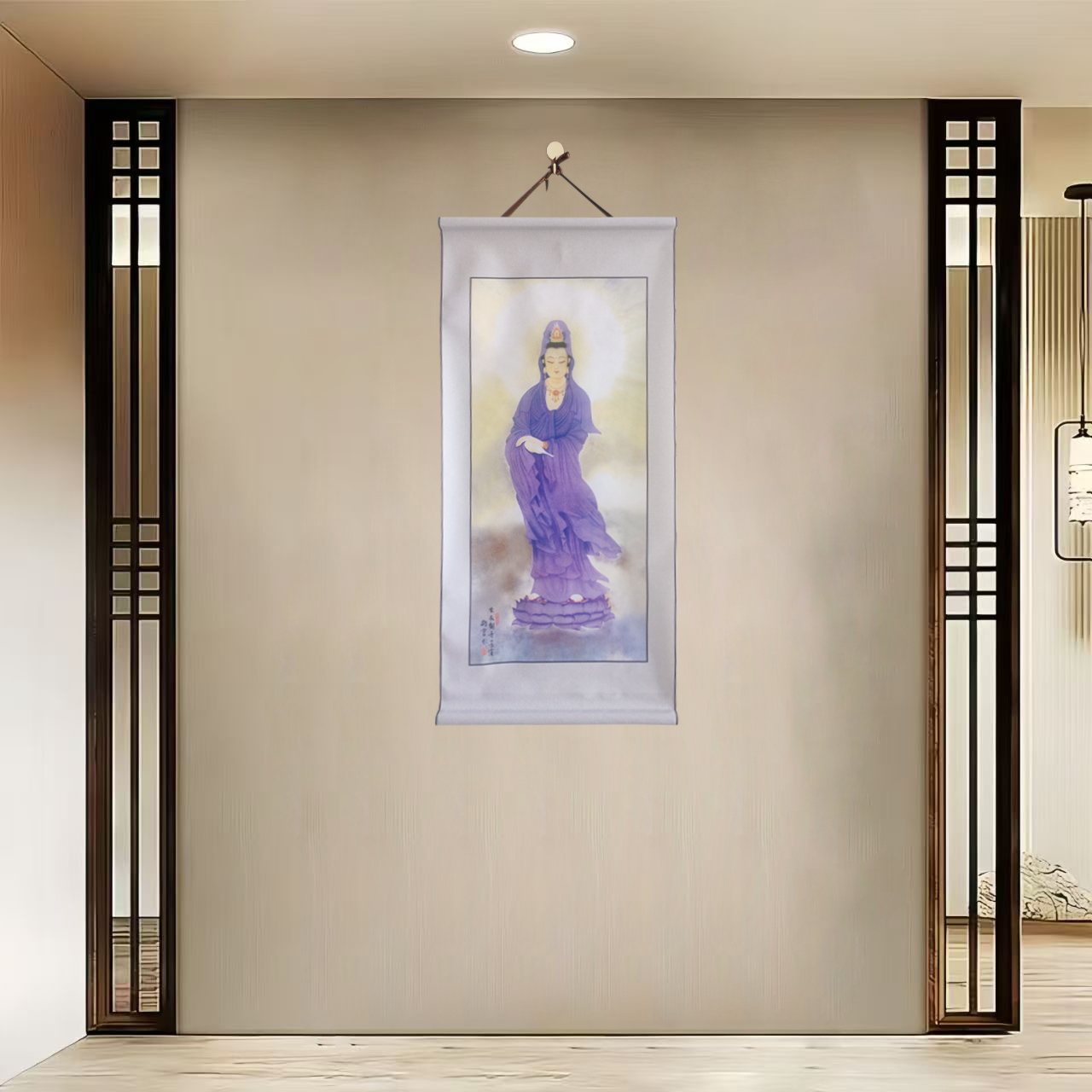 {40-301紫衣观音}净尺寸40x85cm现代简约挂轴装饰画办公室家居装