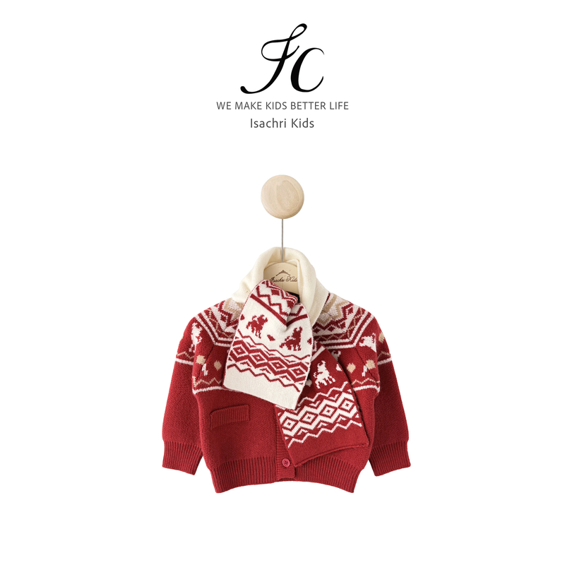 晶晶家【现发】珍宝麋鹿加厚儿童针织开衫秋冬女童红毛衣外套 IS919