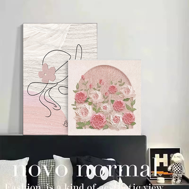奶油风入户玄关摆件装饰画玫瑰花卉床头卧室家居饰品电视柜摆件