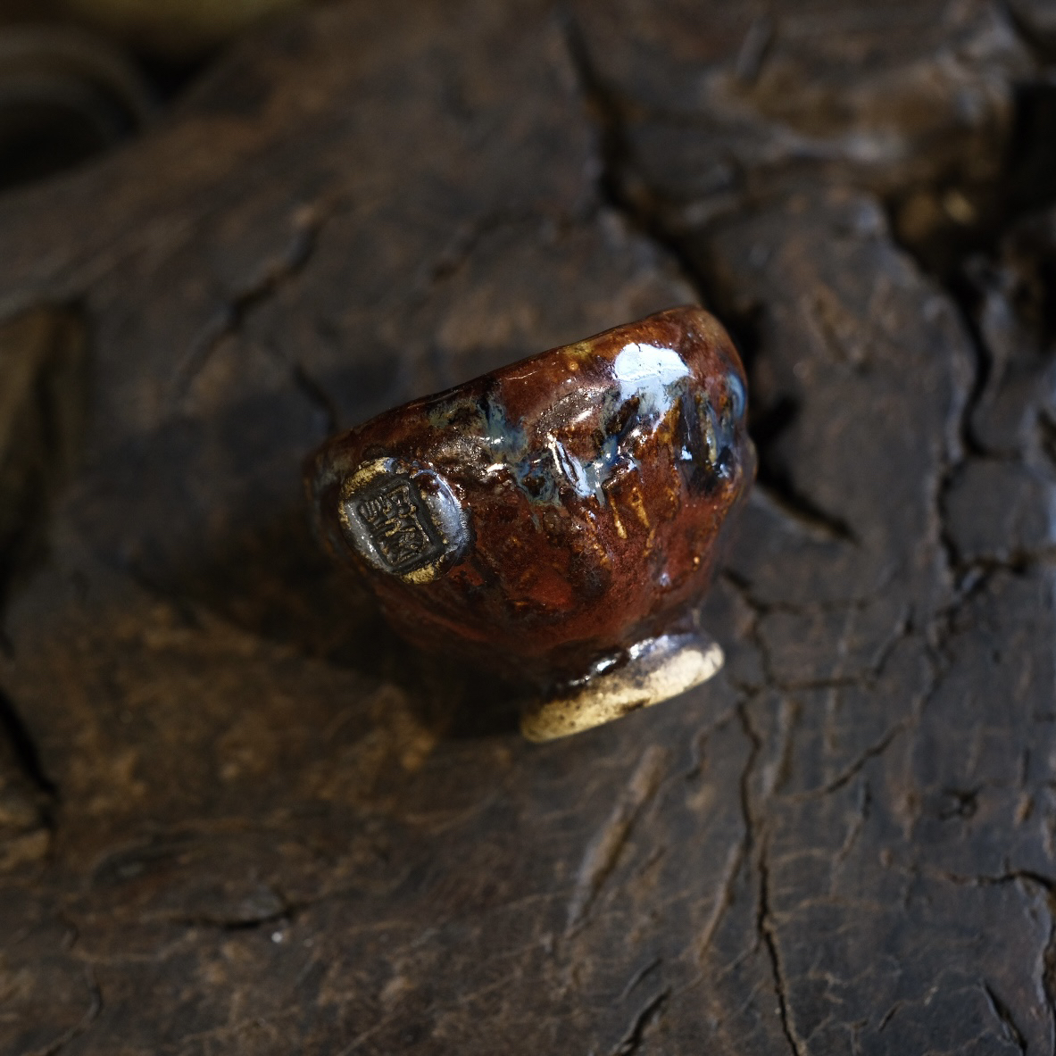 原创龙窑柴烧叶红釉主人杯45ml