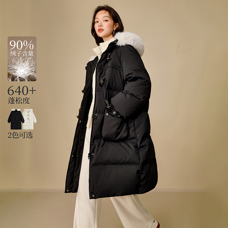 【流光风穿搭】25冬季连帽毛领保暖高充绒量鸭绒长款外套