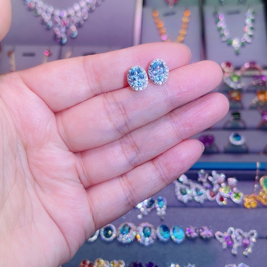 银S925镶嵌托帕石耳饰