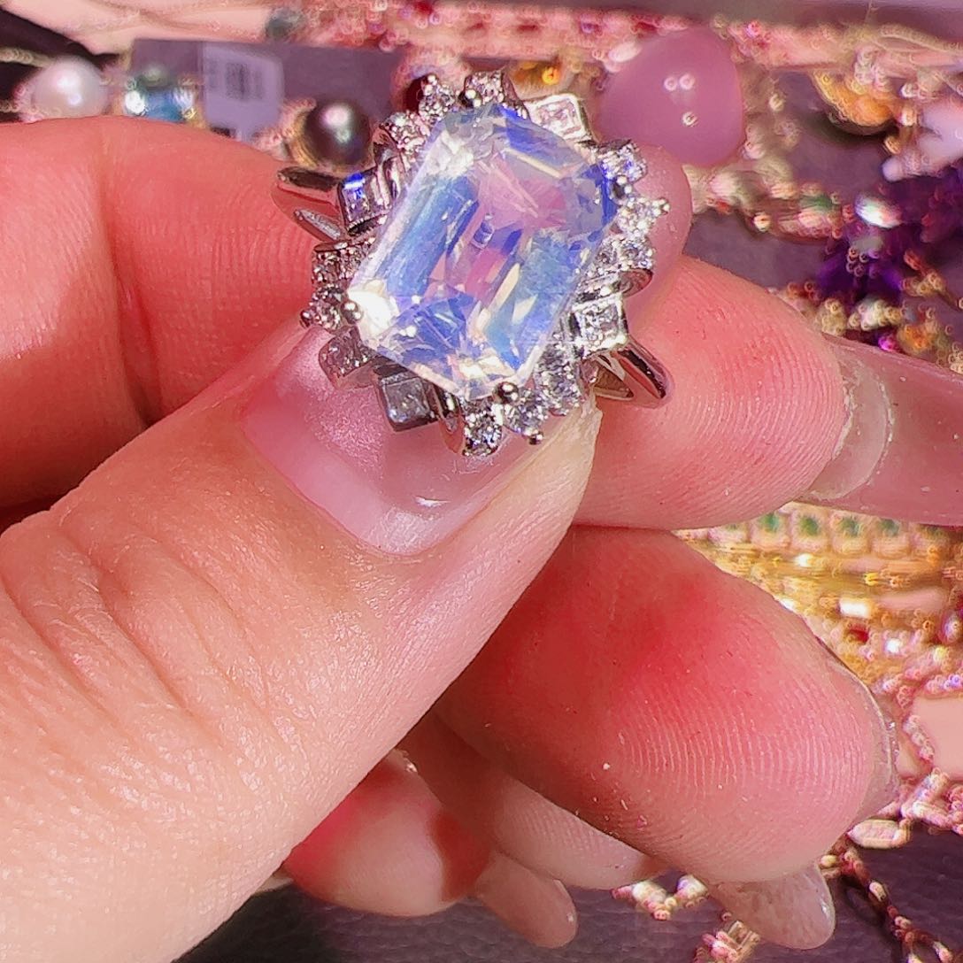 月光石戒指银S925镶嵌