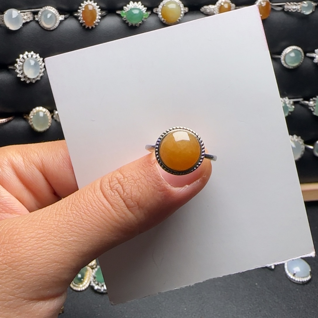 翡翠戒指银S925镶嵌天然缅甸A货翡翠