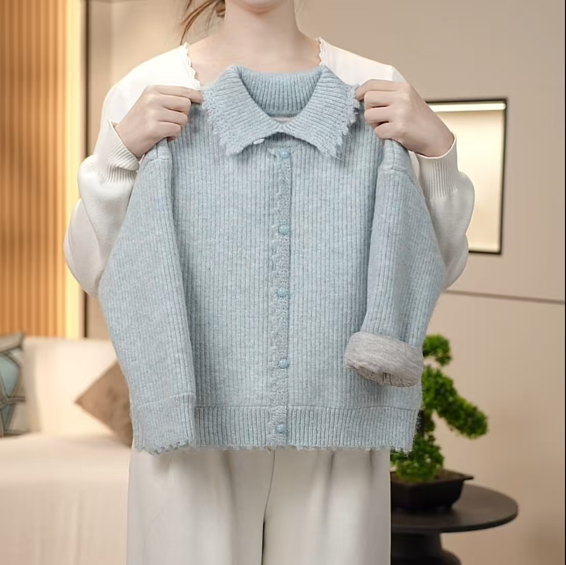 女童套头毛衣2025秋冬加绒加厚慵懒风韩版宽松百搭翻领亲子装