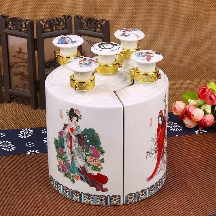 半斤装四大美女5瓶组合景德镇陶瓷空酒瓶家用密封酒坛复古酒壶