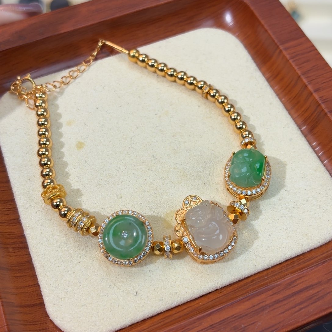 翡翠银S925镶嵌颈饰手链