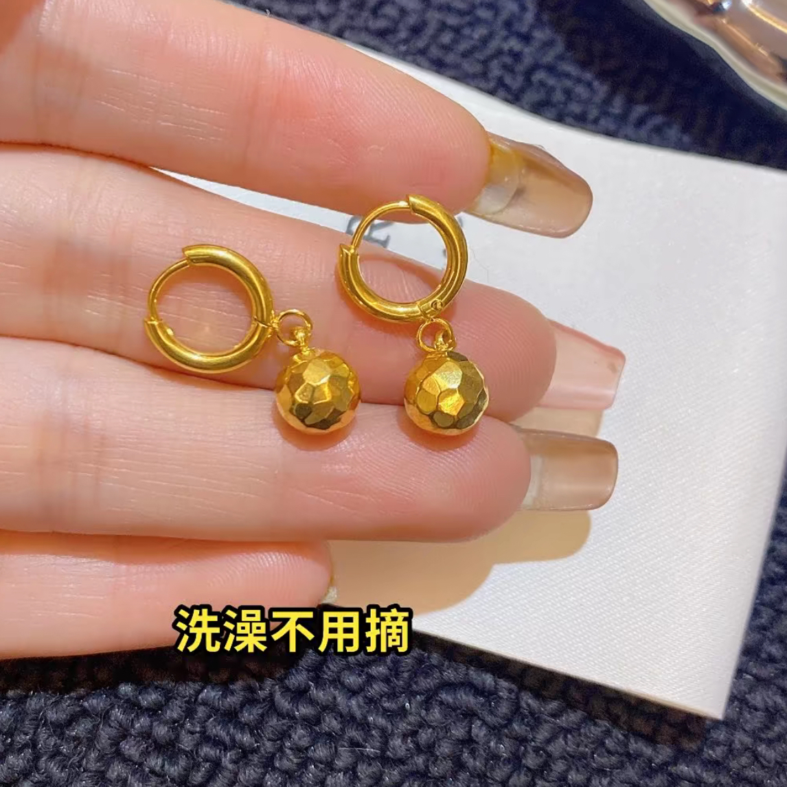 钛钢耳饰 不掉色多切面小圆球耳坠镀金工艺钛钢时尚气质