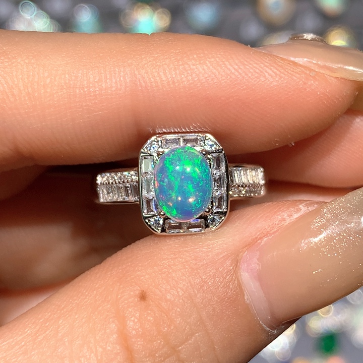 欧泊澳大利亚白欧戒指h银S925镶嵌福利