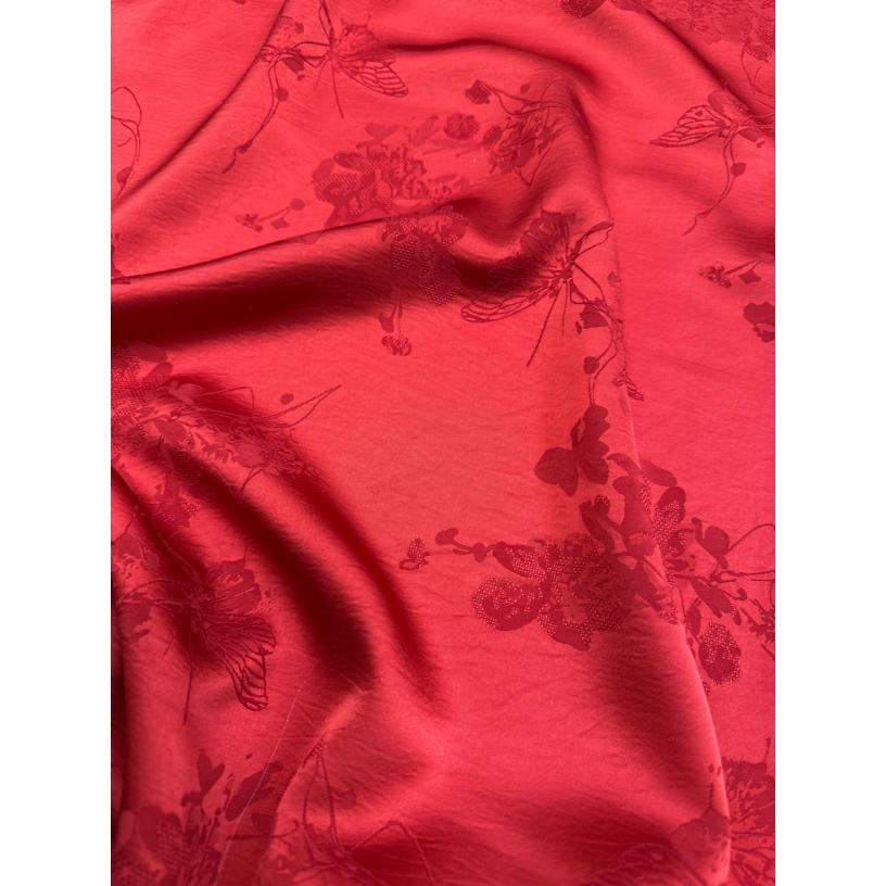 红色蝴蝶 国风提花亲肤新中式国风面料