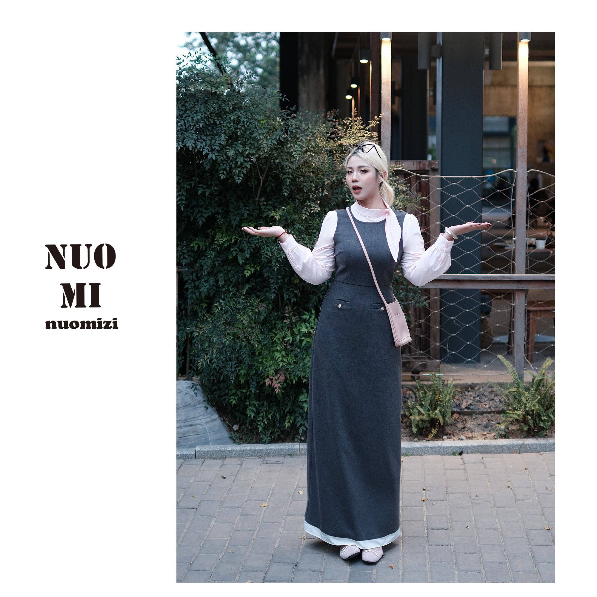 ZOZ糯米子[偶遇学姐]韩系秋冬高智感千金感收腰假两件拼接连衣裙