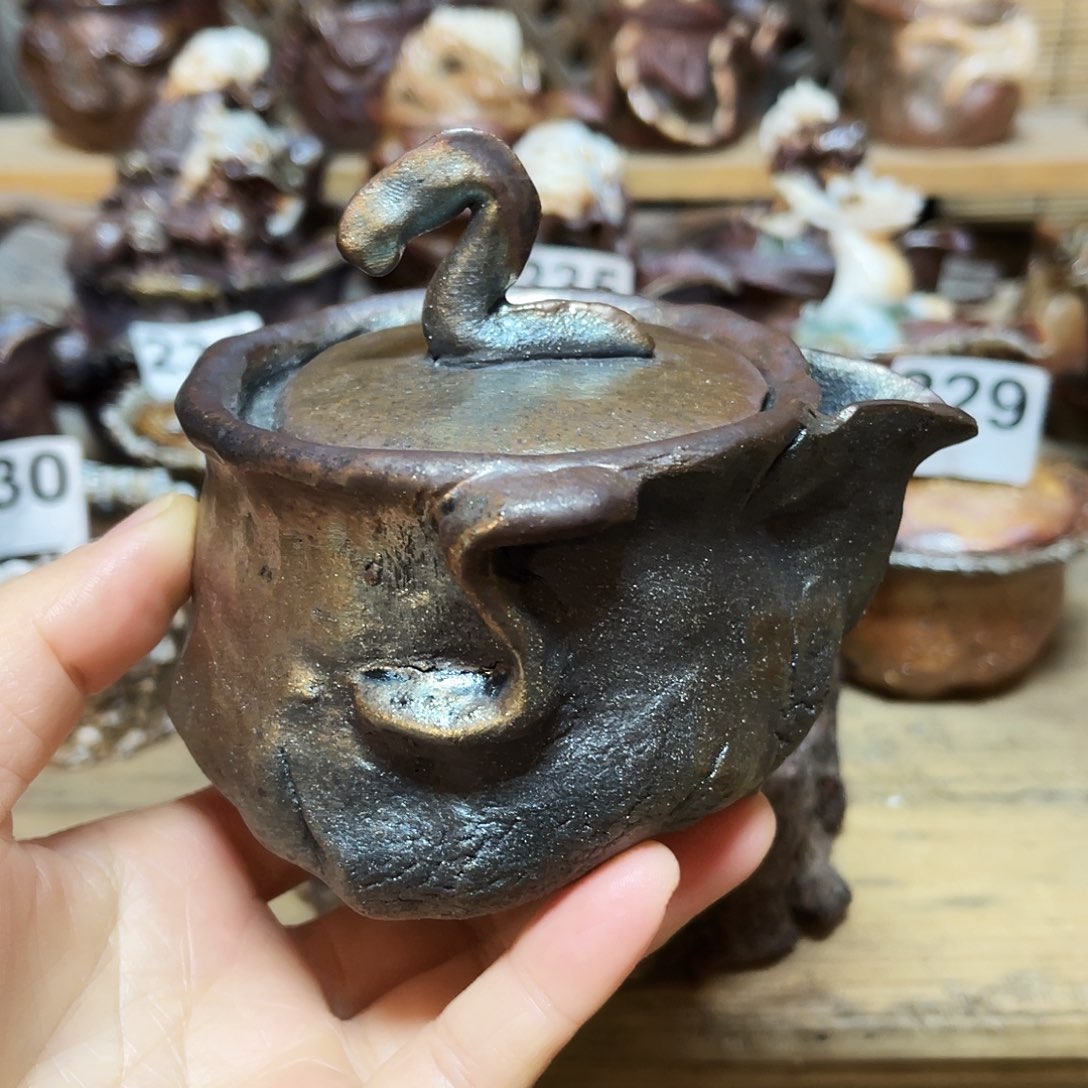 杯柴烧粗陶手捏宝瓶