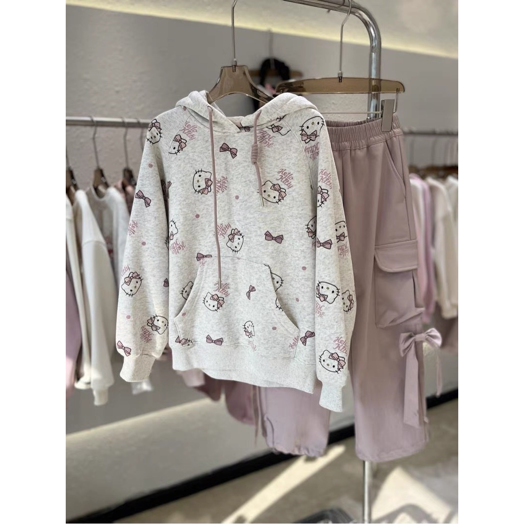 明星款可爱猫咪满印加绒女童过冬卫衣 A679 679 Q1