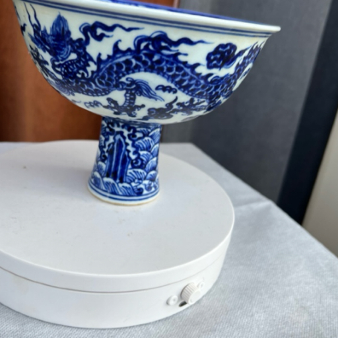 高足青花杯纯手工制作