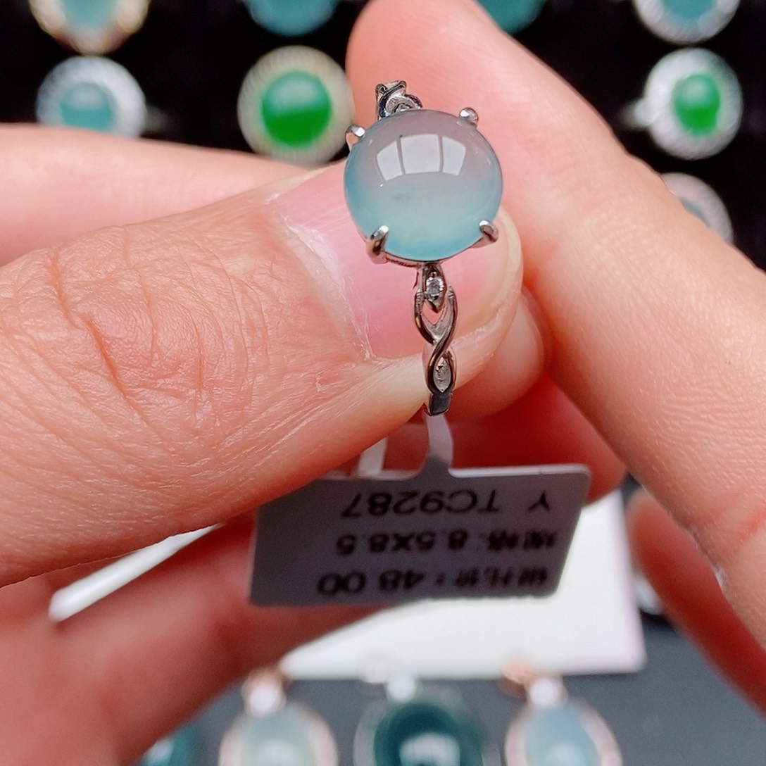 翡翠戒指银S925镶嵌087525