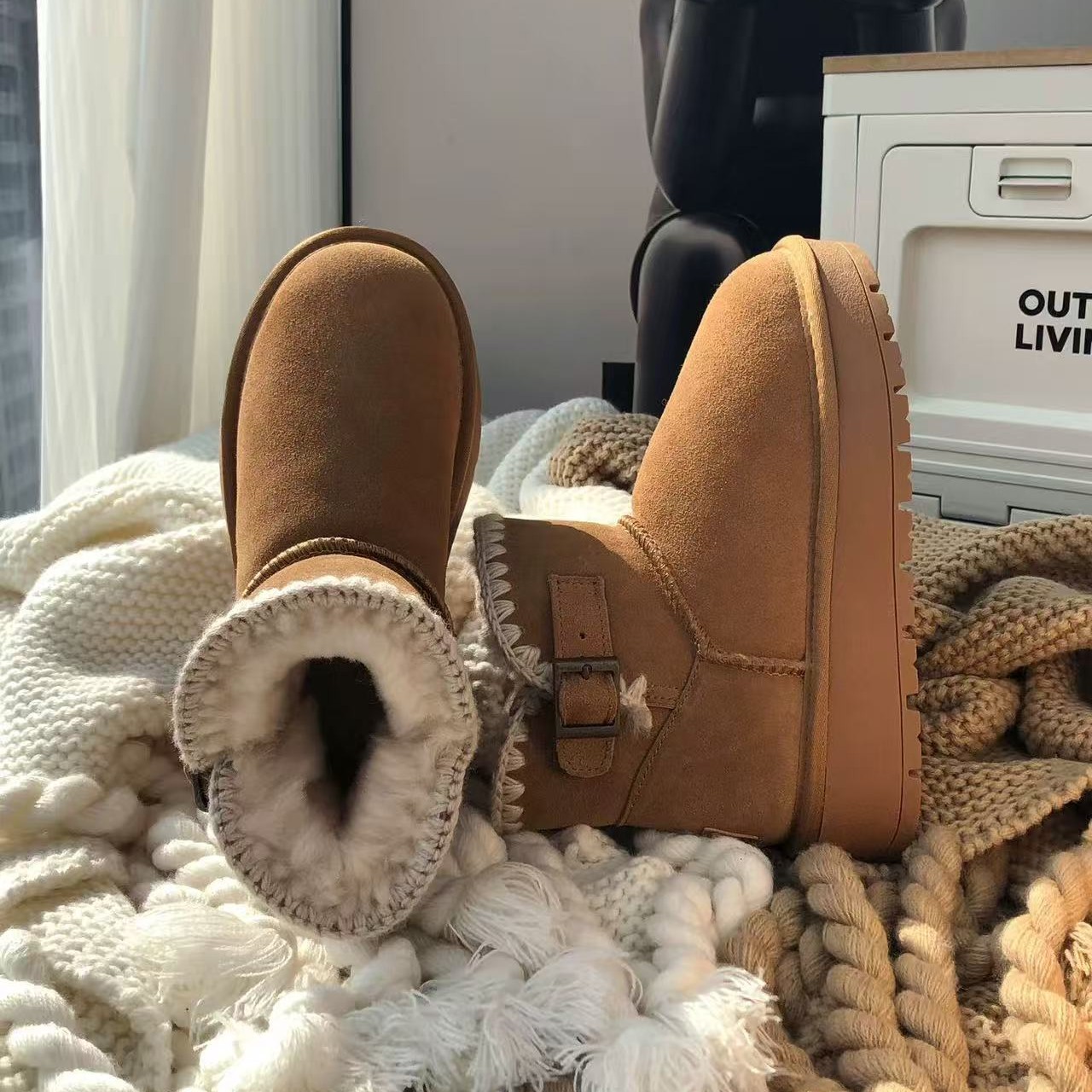 美美➕7825新款桑坡真皮羊毛雪地靴