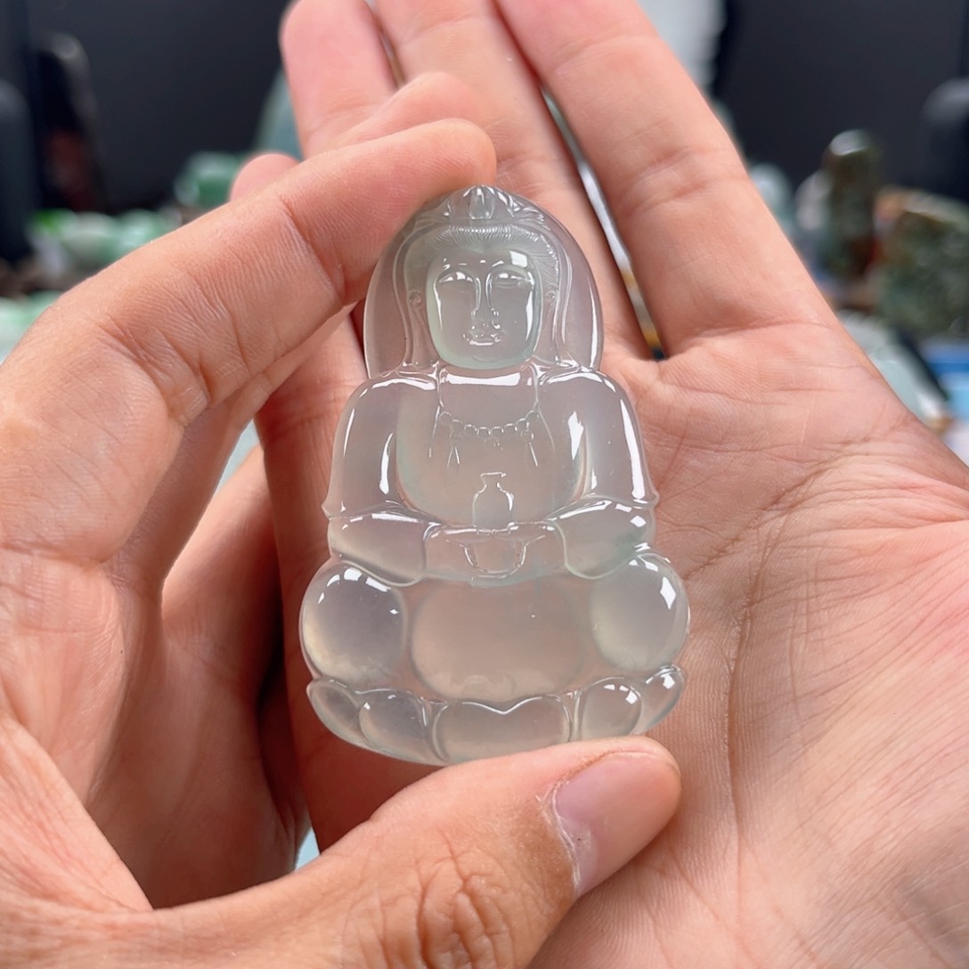 翡翠未镶嵌颈饰正装观音缅甸天然翡翠A货正冰天空蓝