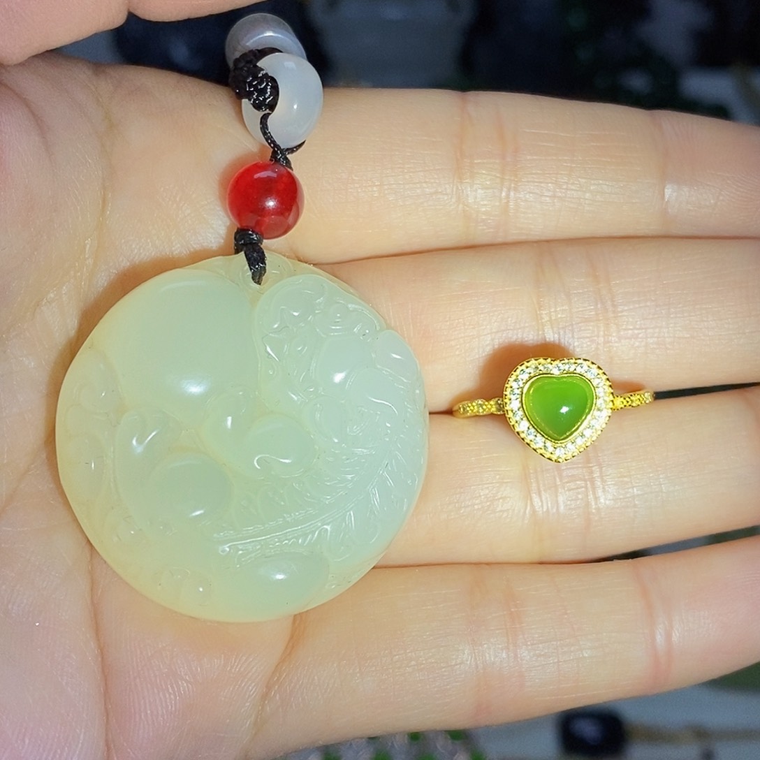 和田玉（碧玉）银S925镶嵌戒指