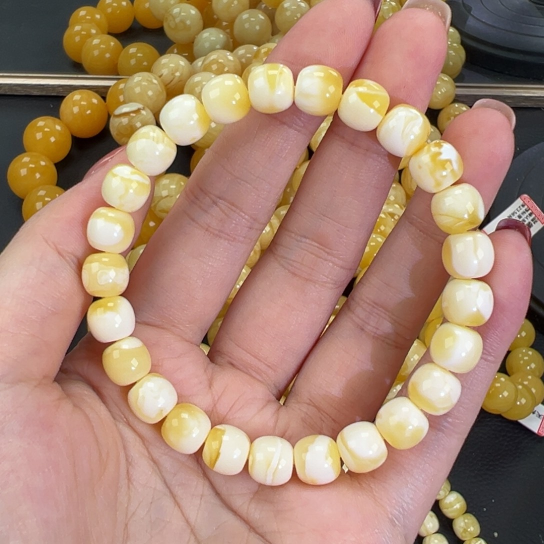 琥珀未镶嵌手链瓷白精工