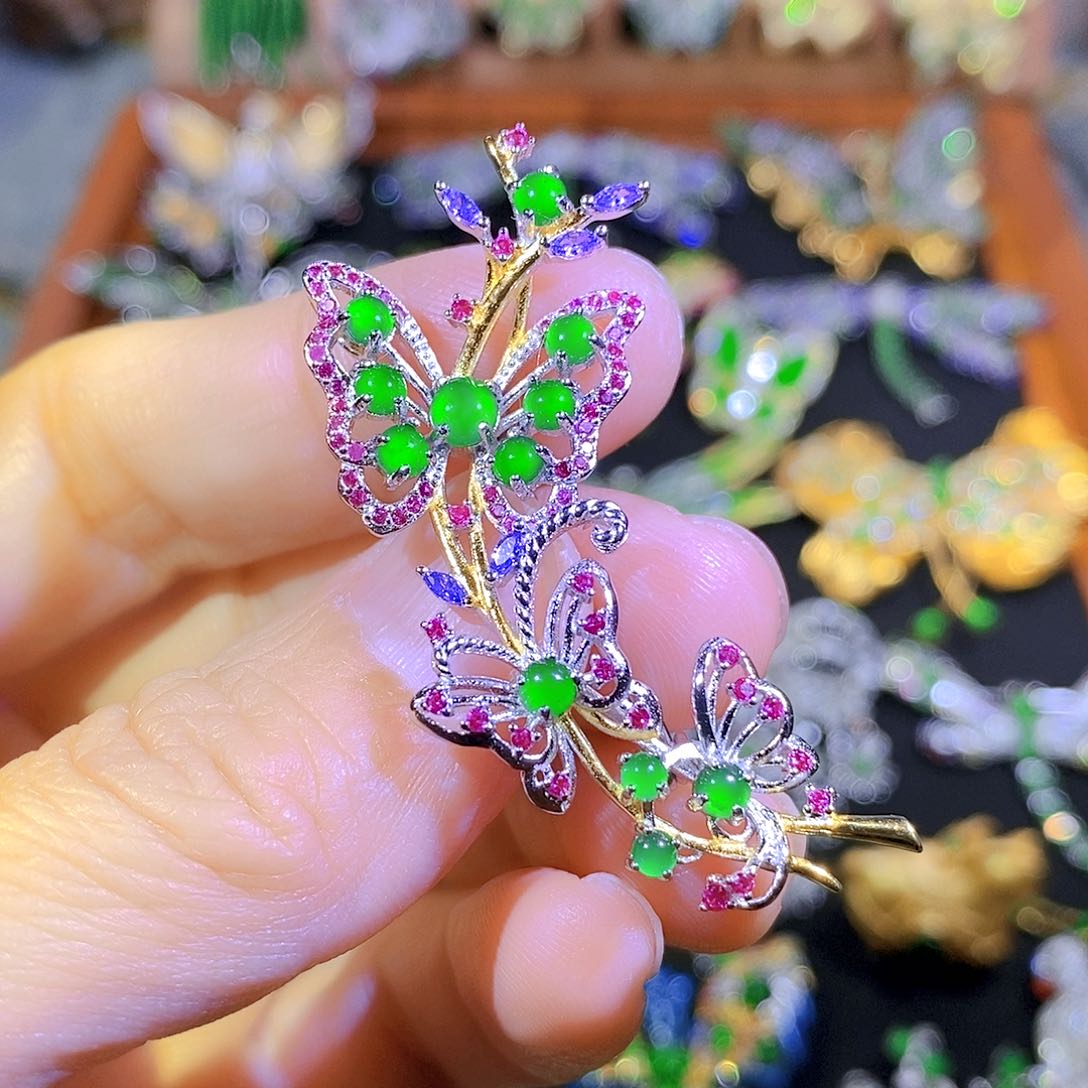 吊坠(不含链)银S925镶嵌翡翠