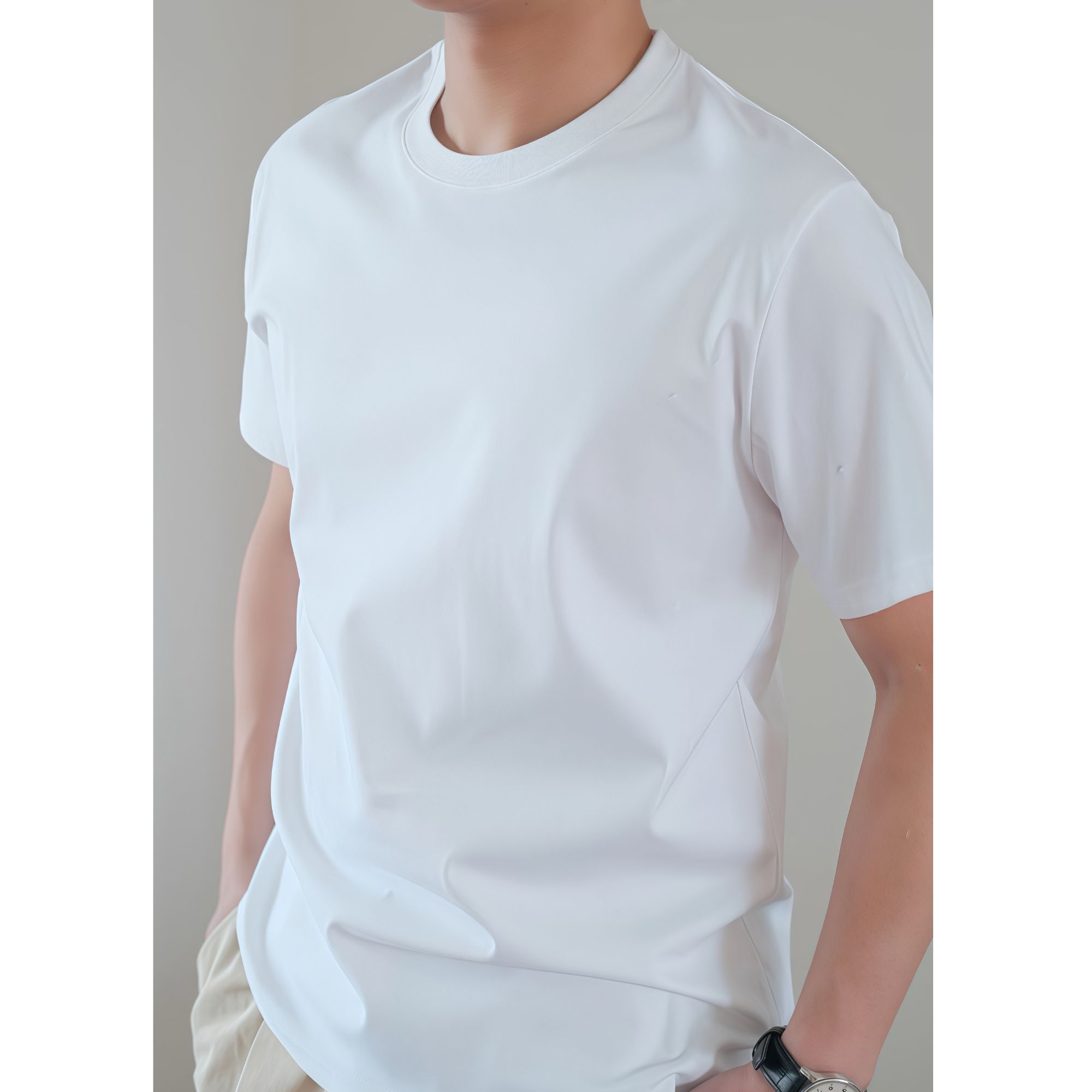 百搭圆领男士通用速干透气短袖刺绣灰色显肩宽T恤