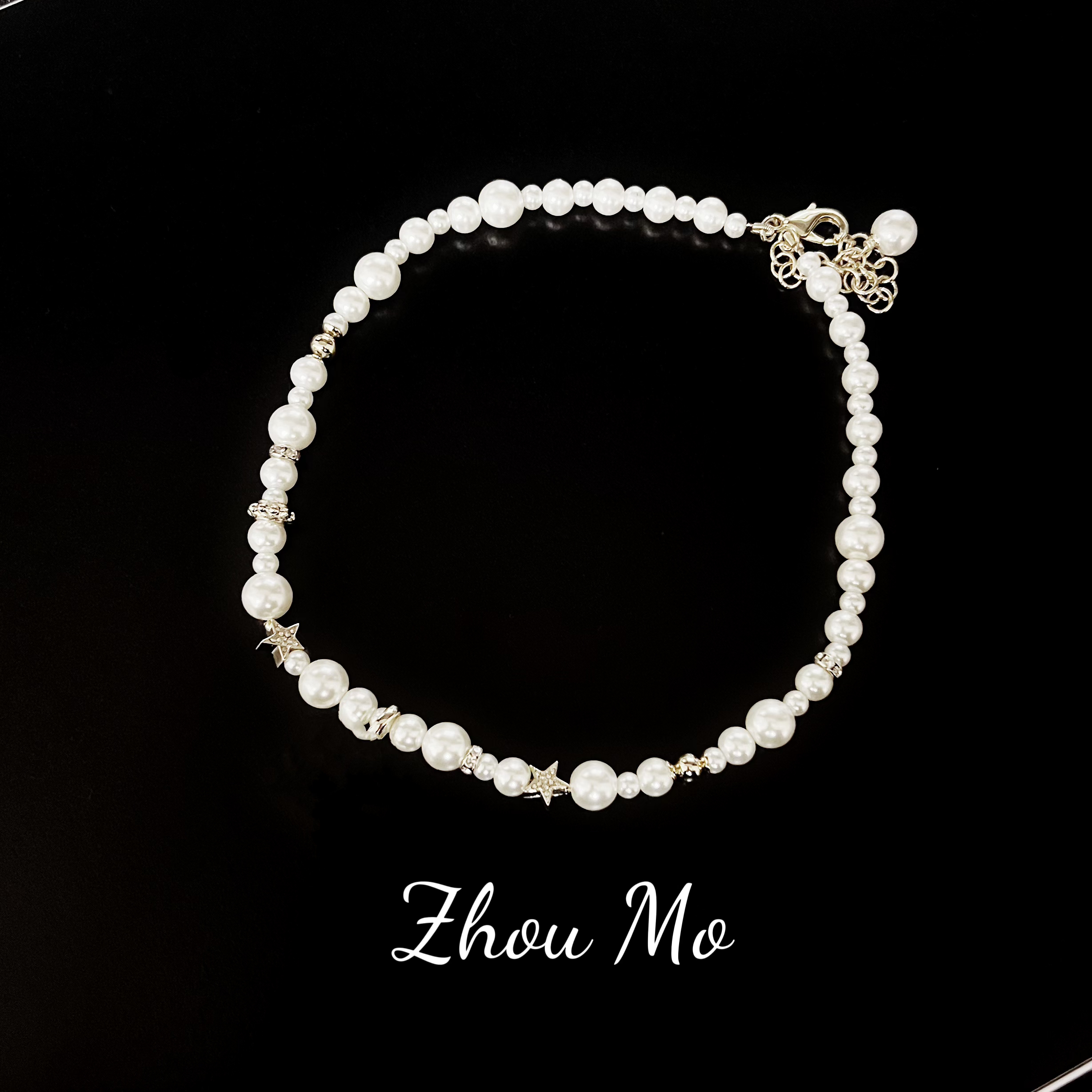 铜合金项链 【MOMO】精致珠珠星星吊坠项链 B-033