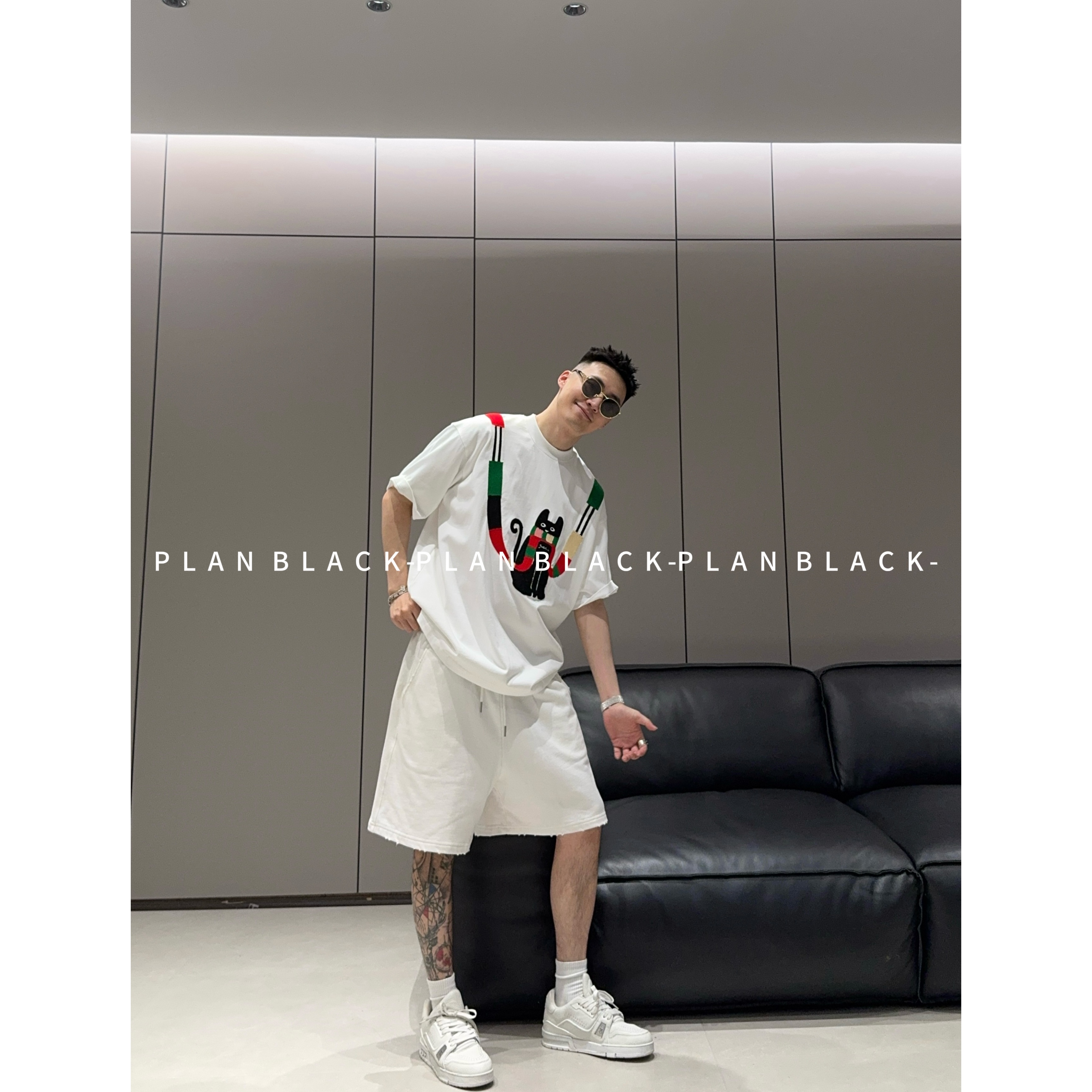 RICH陈发财【彩织围巾猫】black.cat!原创针织设计情侣T恤6879