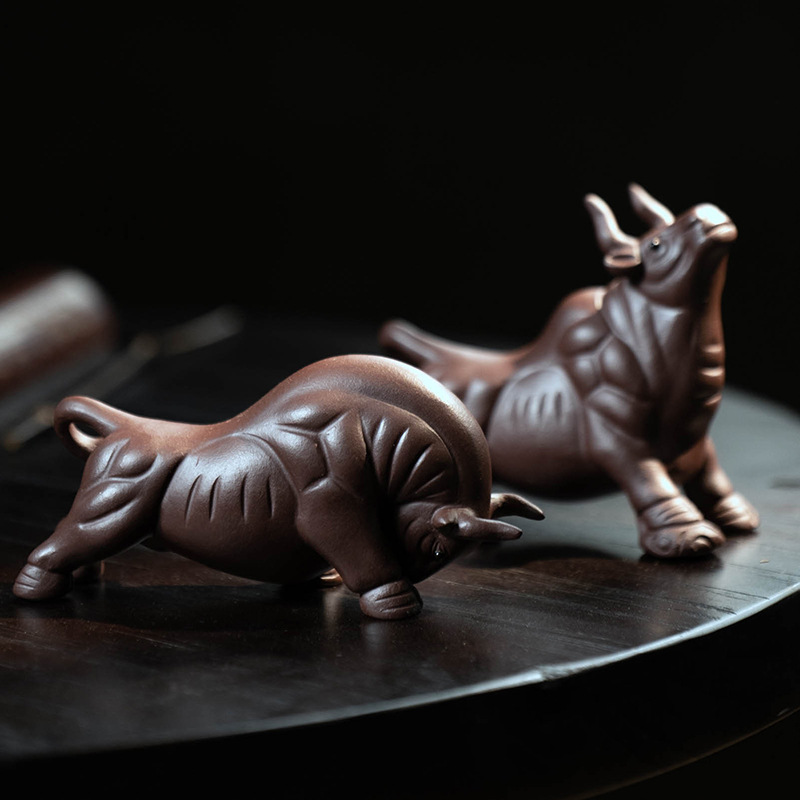 【浅刻好物】紫砂茶宠牛摆件牛气冲天生肖牛