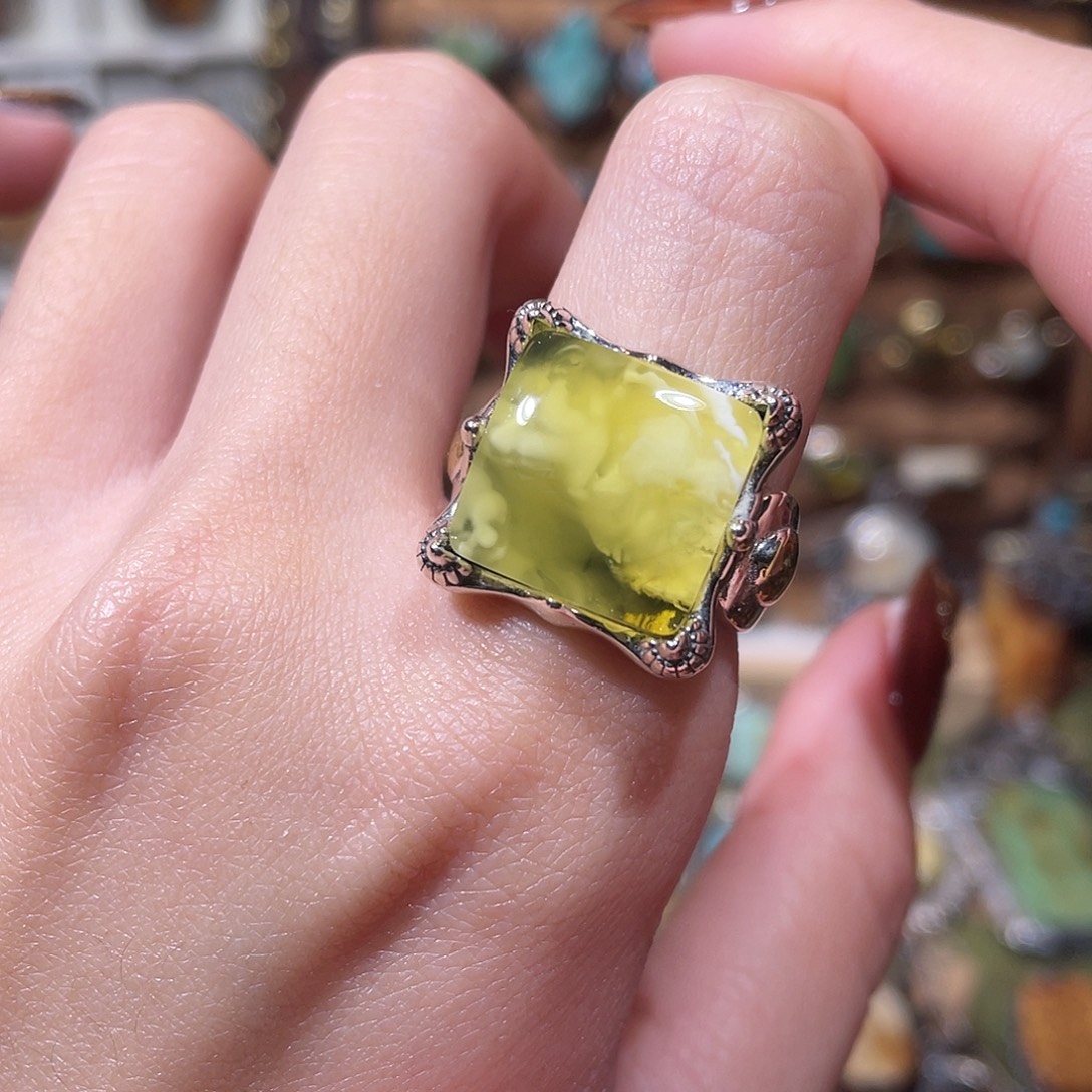 优***优琥珀银S925镶嵌戒指