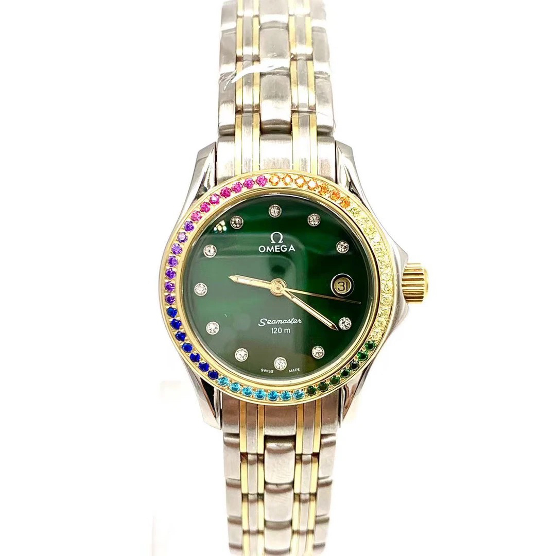 99新 Omega/欧米茄 海马/三针日历/石英/表径26mm/女表