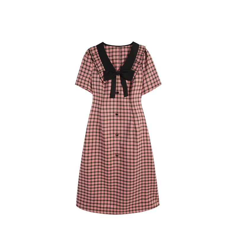 格子气质时尚连衣裙夏装复古减龄夏季格纹中长款长裙裙子ZL54660