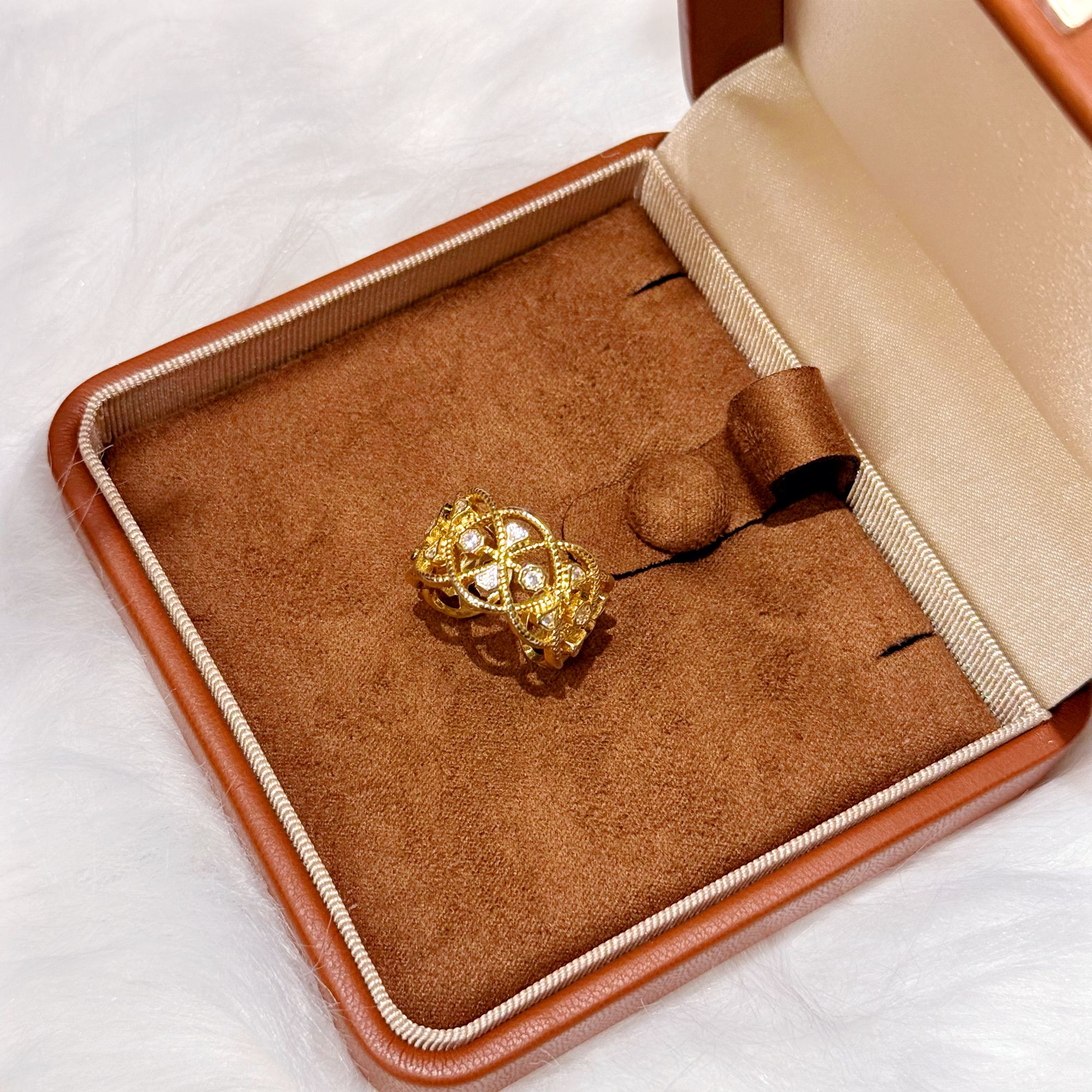 镀18K 意大利镂空微镶开口戒指S1440