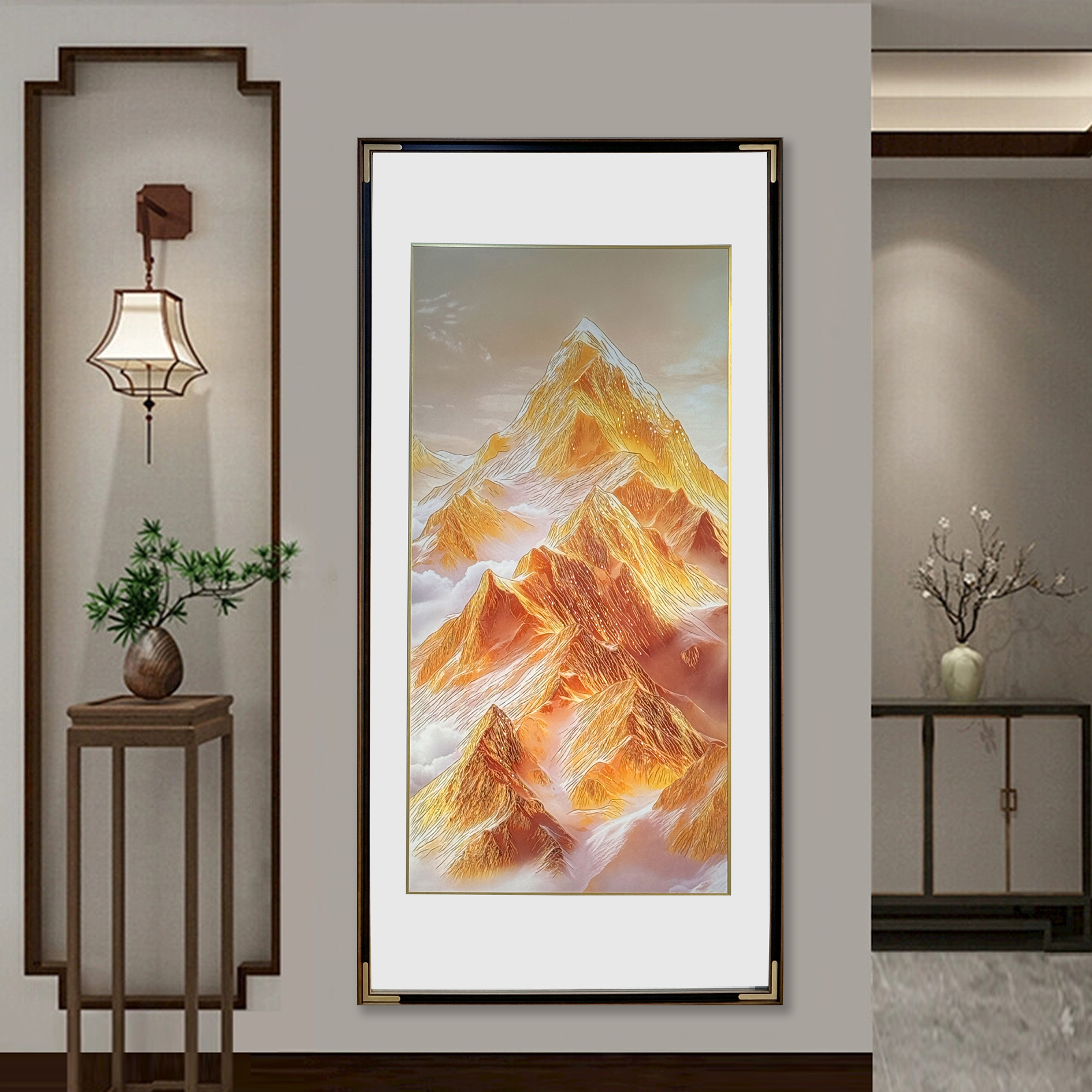 【金山系列】竖版玄关画纯手工铜板画铜雕画装饰画挂画开业乔迁礼品