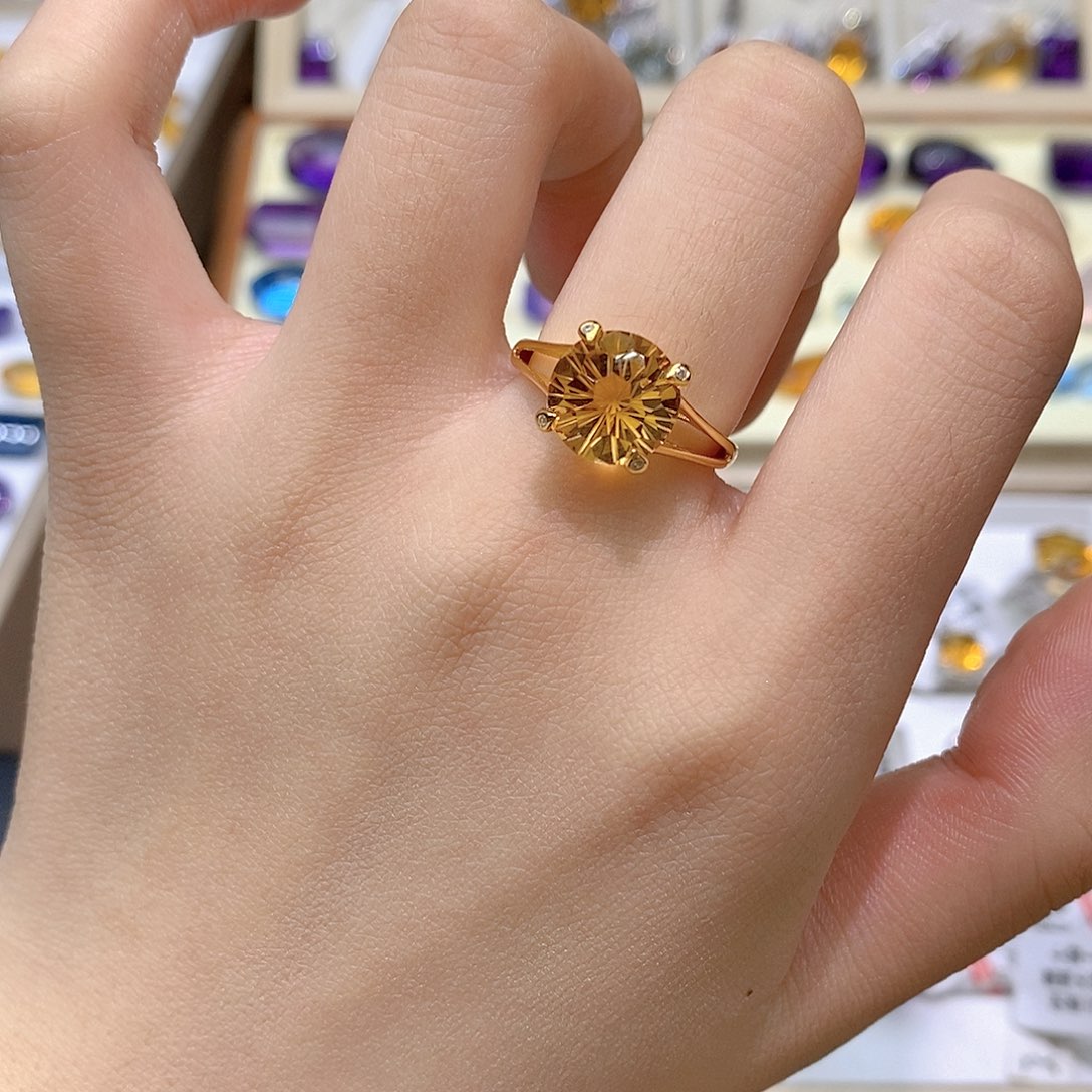 水晶银S925镶嵌珠宝半成品纯天然黄水晶戒指x