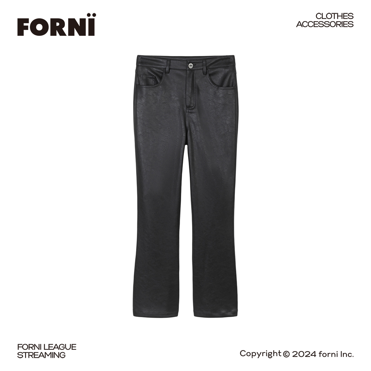 FORNI × YOYO 帅气山猫 高阶感简约经典皮质微喇显瘦九分皮裤