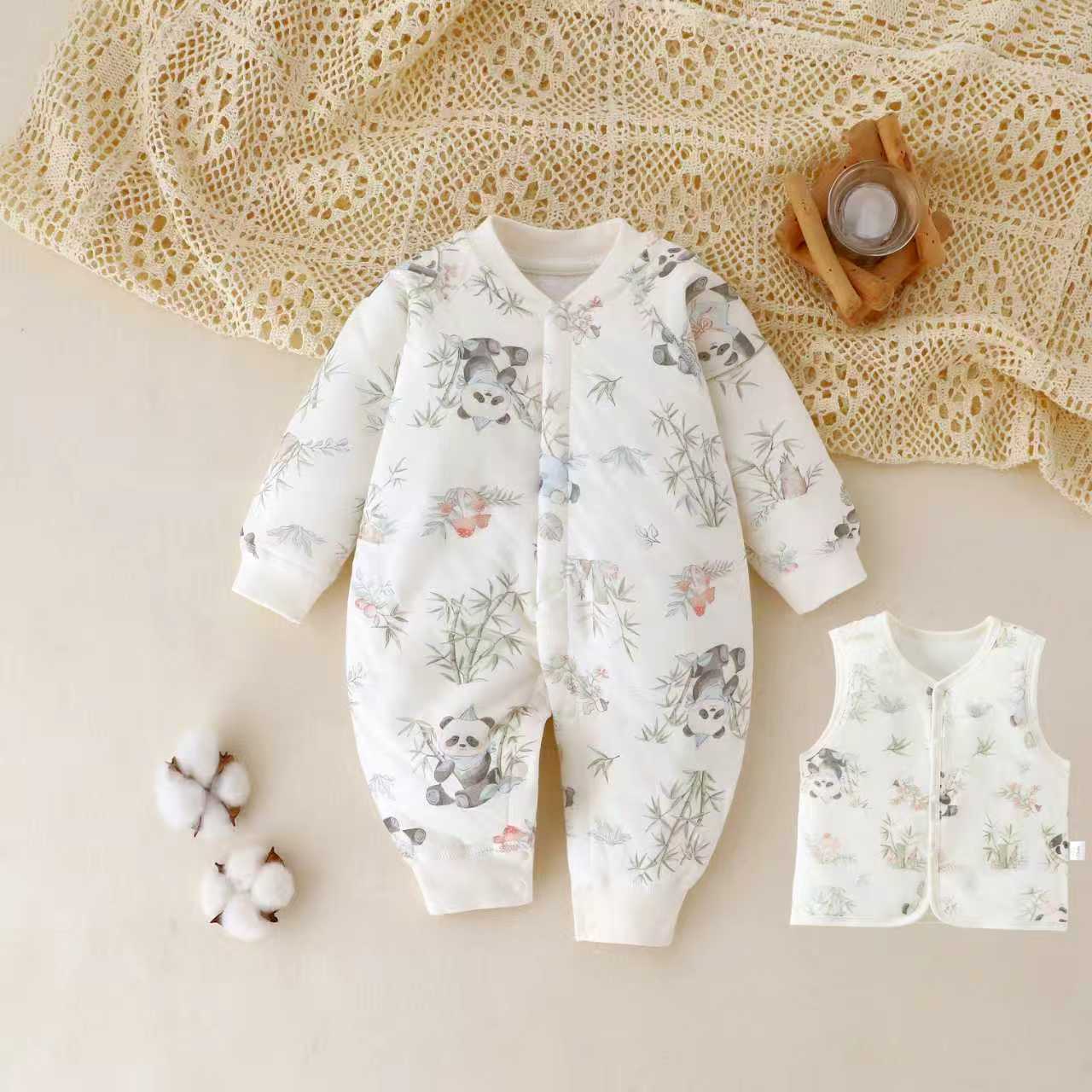 （买一送一）婴儿连体衣秋冬薄棉夹棉款衣服宝宝保暖哈衣爬服纯棉