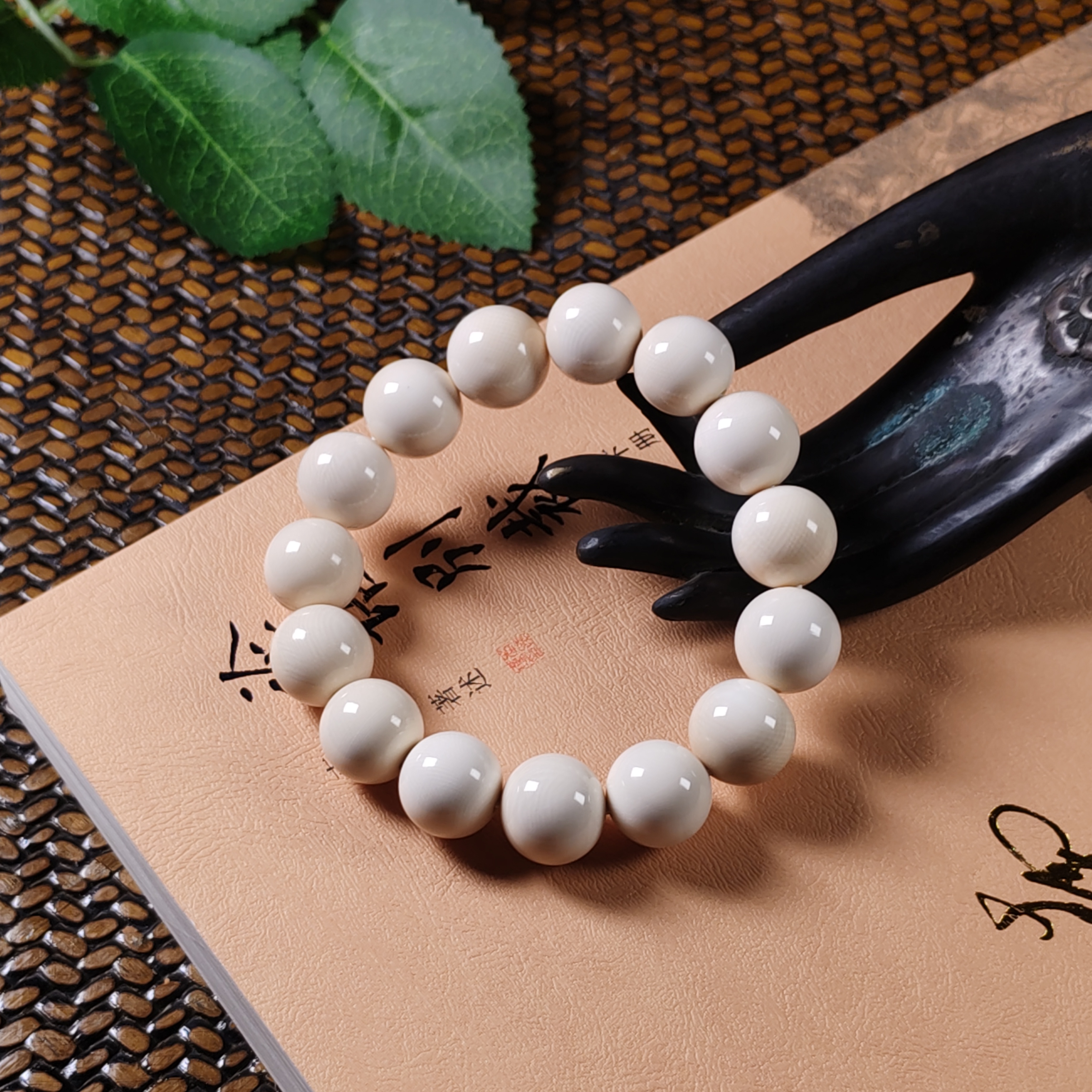 【吾心原创】纯天然猛犸牙素串圆珠单圈