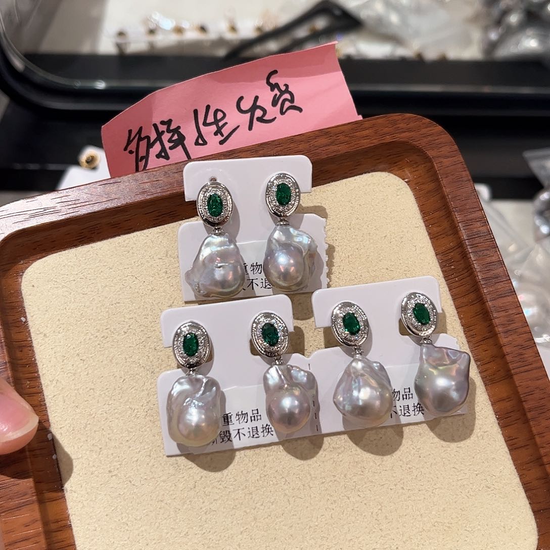 合金淡水珍珠耳饰