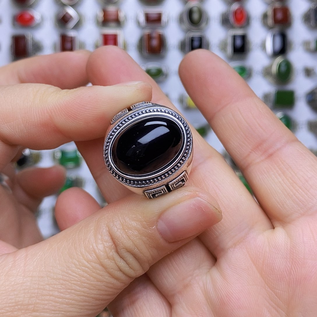 玛瑙/玉髓戒指银S925镶嵌