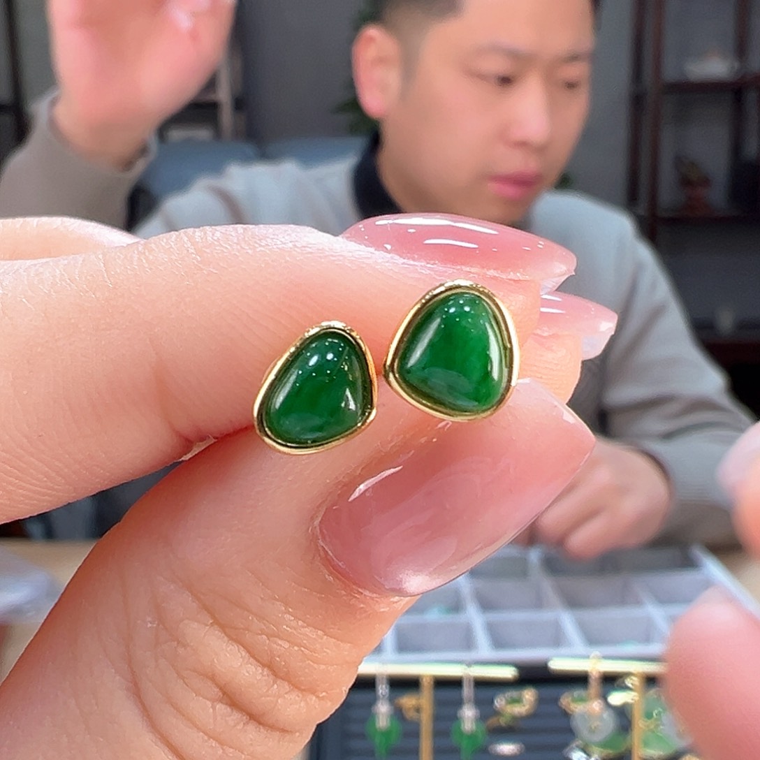 翡翠耳饰银S925镶嵌耳环3